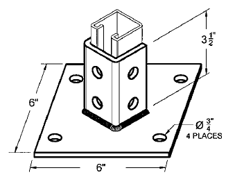 EFIG9093PB 4 HOLE DIAGONAL POST BASE FOR 1-5/8X1-5/8 STRUT