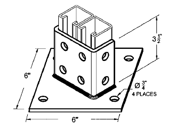 EFIG9095PB 4 HOLE DIAGONAL POST BASE FOR 1-5/8X3-1/4 STRUT