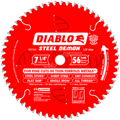 DIABLOD0756F 7-1/4" 56T 5/8 ARBOR METAL CUTTING SAW BLADE
