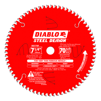 DIABLOD0770F 7-1/4" 70T 5/8 ARBOR METAL CUTTING SAW BLADE