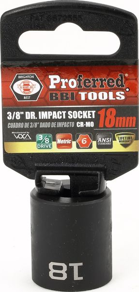 BBPS31018 Impact 3/8" Drive Metric Socket 18MM - 3/8" Dr. 6 Pt. Metric Impact Socket  Impact