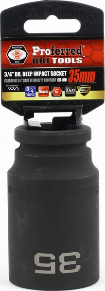 BBPS35135 Impact 3/4" Drive Metric Socket 35MM - 3/4" Dr. 6 Pt. Metric Deep Impact Socket Deep Impact