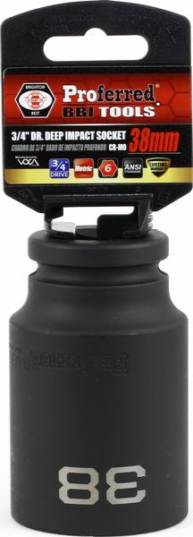 BBPS35138 Impact 3/4" Drive Metric Socket 38MM - 3/4" Dr. 6 Pt. Metric Deep Impact Socket Deep Impact