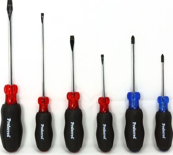 BBPT28001 Screwdriver Set SLOTTED 3/16"X3", 3/16"X6", 1/4"X4", 5/16"X6"; PHILLIPS #1X3",#2X4" 6 Piece