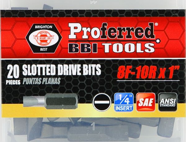 BBPT52007 Slotted Drive Bits 8F-10R (1" Insert) 1" Length with 1/4" Hex Shank