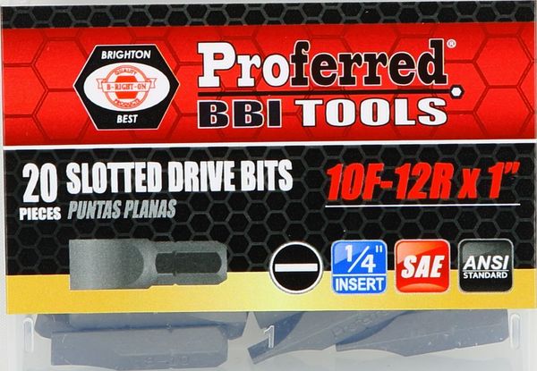 BBPT52008 Slotted Drive Bits 10F-12R (1" Insert) 1" Length with 1/4" Hex Shank